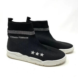 Chiara Ferragni Black Logo Fabric Sock Sneakers